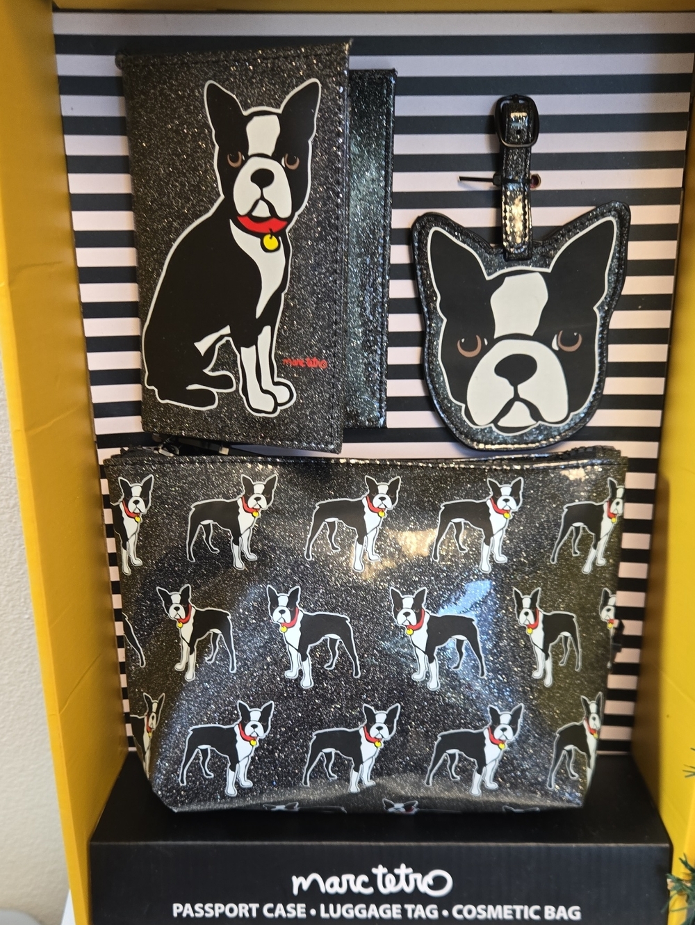 NEW Marc Tetro Black Glitter Dog Cosmetic Bag